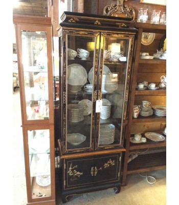 Black Lacquer Asian-Inspired China Cabinet